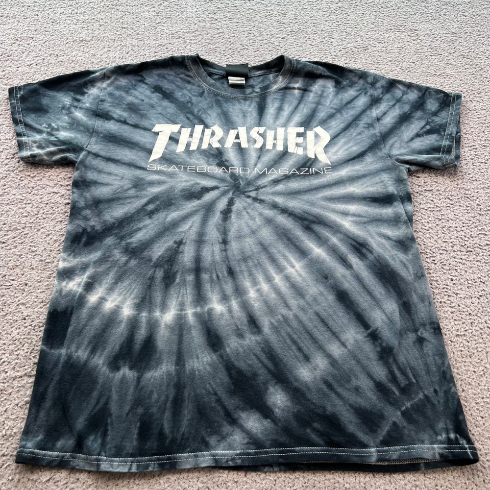 Thrasher Skateboard Magazine Tie Dye T-Shirt Mens Medium Grey Black Streetwear